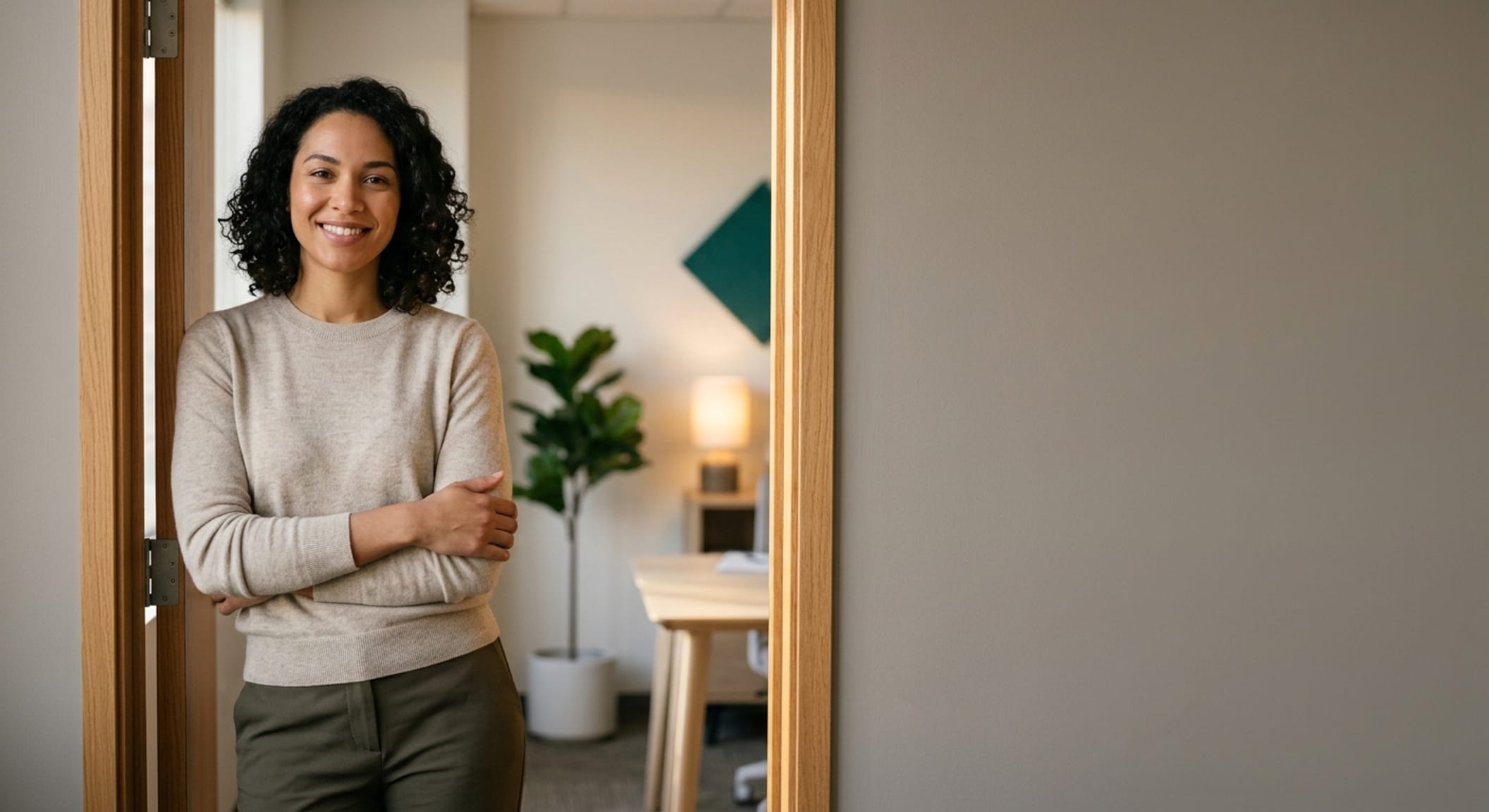 A founder standing in the doorway of their office